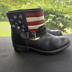 Vintage 90s Catwalk Americana Leather Biker Boots | Star Studded | EU 38 / US 8